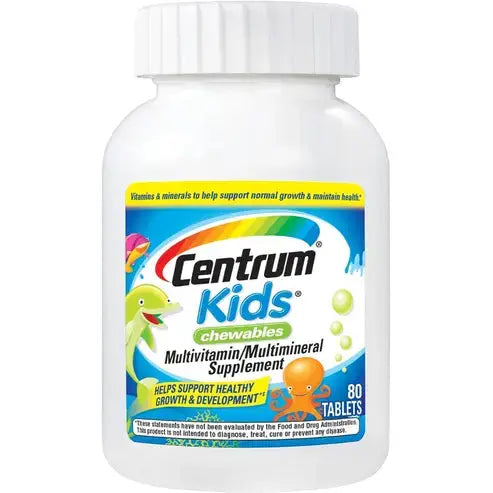 Centrum Multivitamin for Kids, Multimineral Supplement with Antioxidants and Vitamins C and E, Cherry/Orange/Fruit Punch Flavor - 80 Count