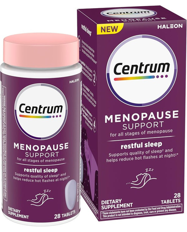 Centrum Restful Sleep Menopause Support Tablets, Supplement with Clinically Studied DailyZz and geniVida, 28 Count
