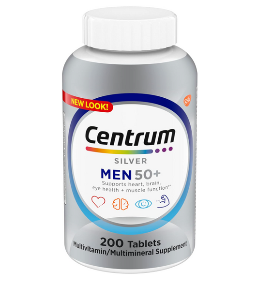 Centrum Silver Men's 50+ Multivitamin with Vitamin D3, B-Vitamins, Zinc for Memory and Cognition - 200 Tablets
