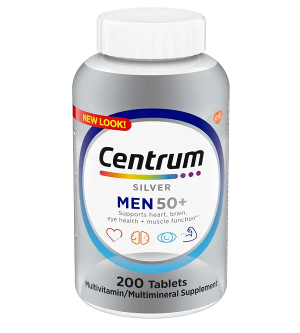 Centrum Silver Men's 50+ Multivitamin with Vitamin D3, B-Vitamins, Zinc for Memory and Cognition - 200 Tablets
