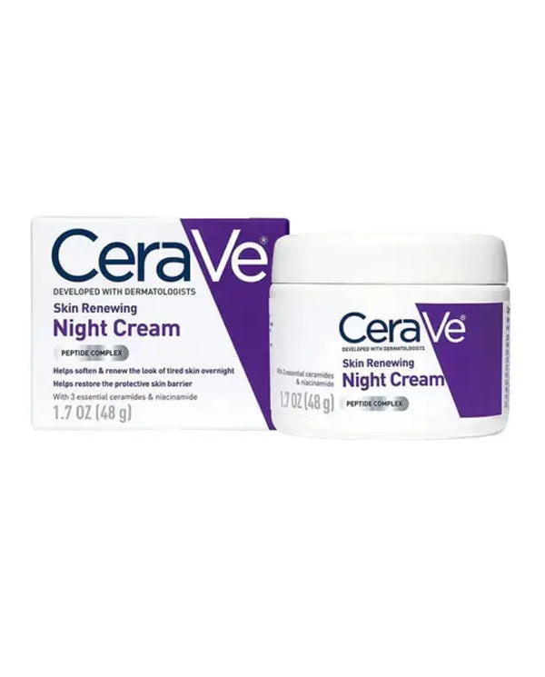 Cerave Skin Renewing Night Cream | Niacinamide, Peptide Complex, and Hyaluronic Acid Moisturizer for Face | 1.7 Ounce 

