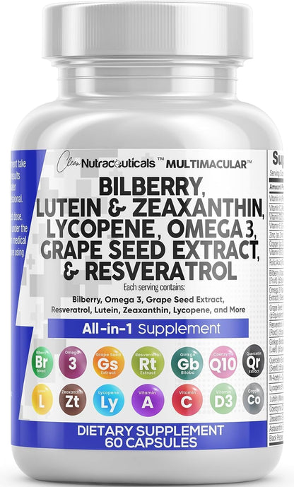 Clean Nutra All-in-1 Eye Vitamins Supplements, 60 Capsules