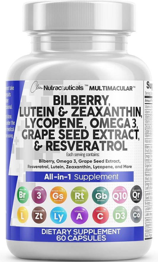 Clean Nutra All-in-1 Eye Vitamins Supplements, 60 Capsules