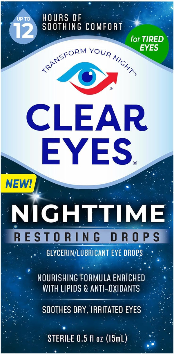 Clear Eyes Nighttime Restoring Eyes Drops, Nighttime Relief Dry Eye Drops, 0.5 Fl Oz
