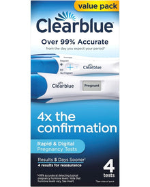 Clearblue Pregnancy Test Combo Pack, 4ct - Digital with Smart Countdown & Rapid Detection - Value Pack
