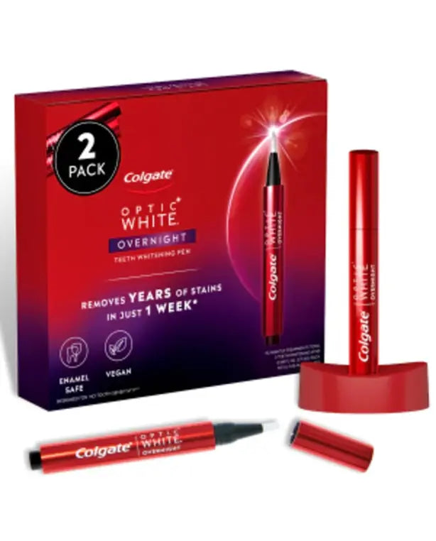 Colgate Optic White Overnight Teeth Whitening Pen, Enamel Safe and Vegan, Teeth Stain Remover to Whiten Teeth, Teeth Whitening for Sensitive Teeth, 35 Nightly Treatments Per Pen, 0.08 Oz,2 Pack
