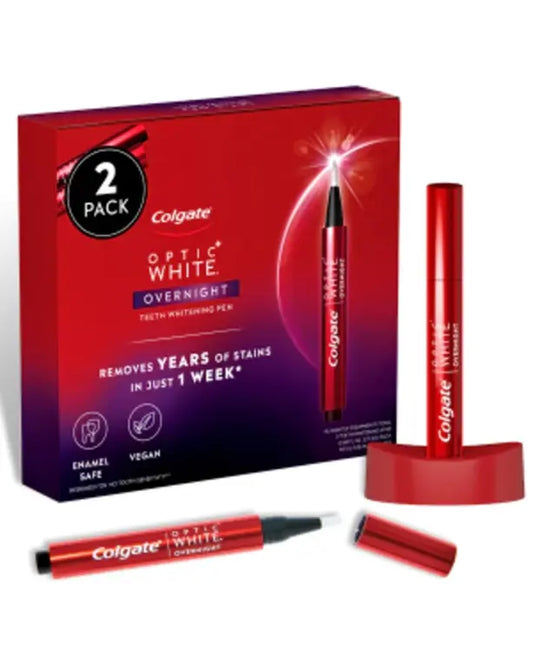 Colgate Optic White Overnight Teeth Whitening Pen, Enamel Safe and Vegan, Teeth Stain Remover to Whiten Teeth, Teeth Whitening for Sensitive Teeth, 35 Nightly Treatments Per Pen, 0.08 Oz,2 Pack
