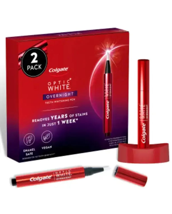 Colgate Optic White Overnight Teeth Whitening Pen, Enamel Safe and Vegan, Teeth Stain Remover to Whiten Teeth, Teeth Whitening for Sensitive Teeth, 35 Nightly Treatments Per Pen, 0.08 Oz,2 Pack

