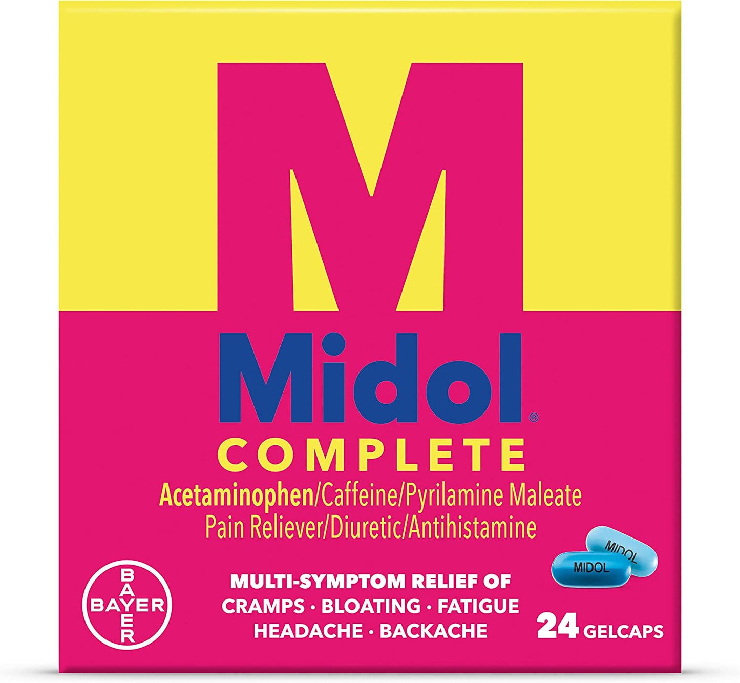 Complete Caffeine Free Menstrual Pain Relief Caplets with Acetaminophen, 24 Count

