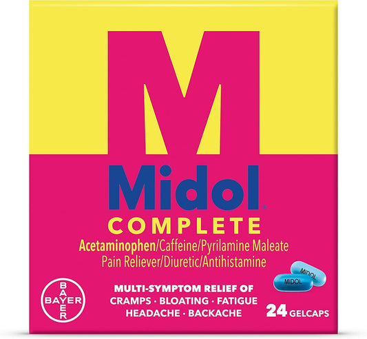 Complete Caffeine Free Menstrual Pain Relief Caplets with Acetaminophen, 24 Count

