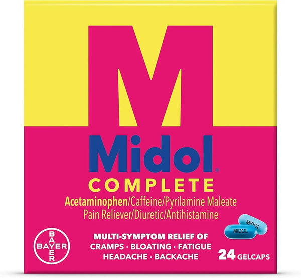Complete Caffeine Free Menstrual Pain Relief Caplets with Acetaminophen, 24 Count
