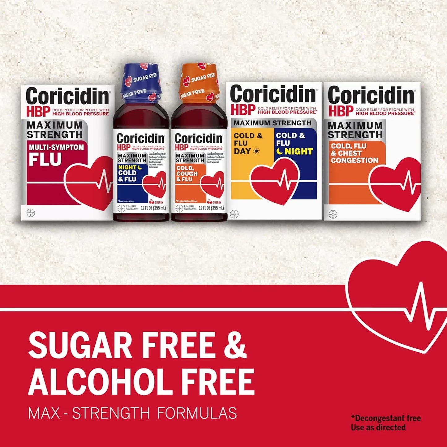 Coricidin HBP, Decongestant-Free Cold Maximum Strength Symptom Relief Liquid Gels, 24 Count