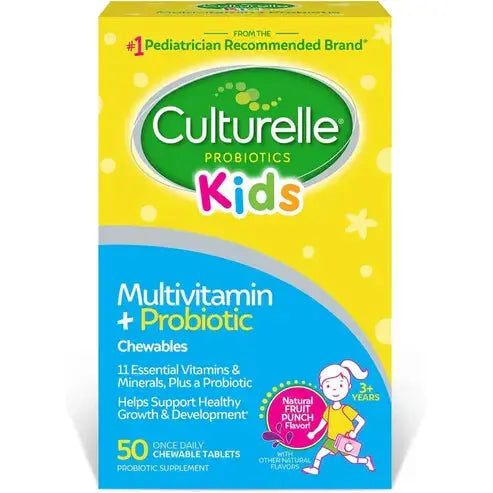 Culturelle Probiotics Kids Complete Chewable Multivitamin + Probiotic For Kids, Ages 3+, 50 Count, Digestive Health, Oral Health & Immune Support - With 11 Vitamins & Minerals, including Vitamin C, D3 & Zinc
