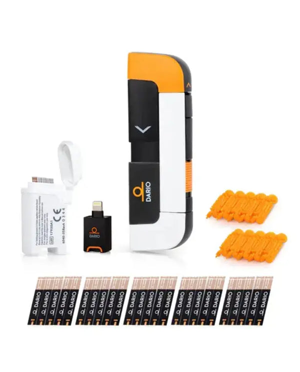 Dario Smart Glucose Monitor Kit | Test Blood Sugar Levels & Manage Diabetes, Testing Kit Includes: Glucometer with 25 Strips, 10 Sterile lancets 