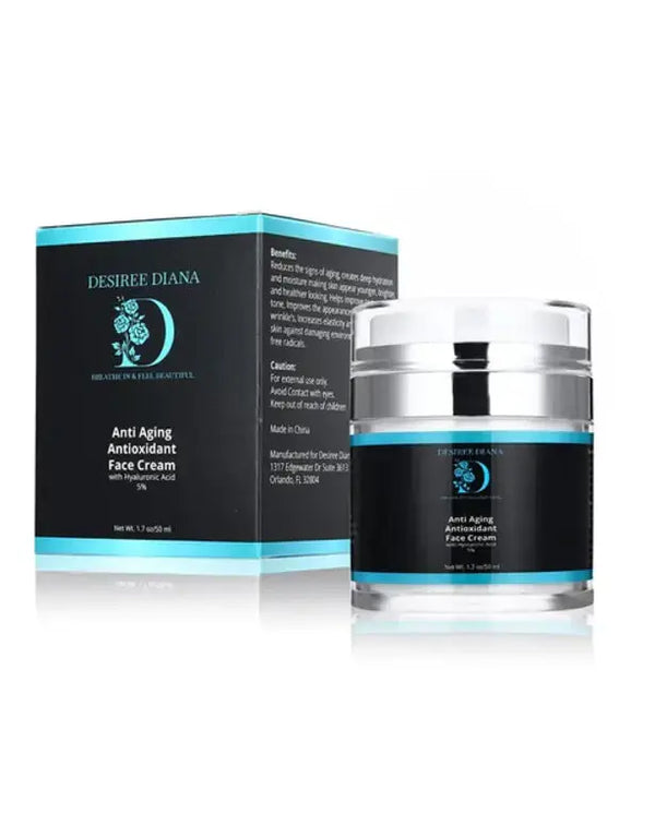 Desiree Diana Anti Aging Antioxidant Face Cream with Hyaluronic Acid 5% 1.7 oz for all Skin Types, Moisturizes, Increases Elasticity, Improves the Appearance of Fine
