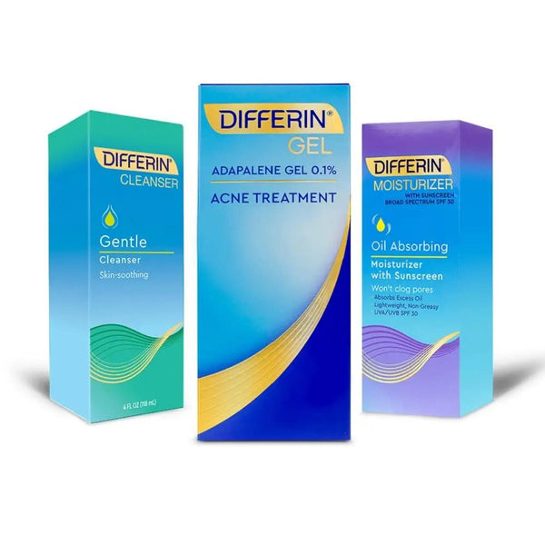 Differin Acne Skin Care Set, Differin Gel 3 Step Regimen, Acne Treatment, Sunscreen SPF 30 for Face, Facial Cleanser, for Acne Prone Sensitive Skin

