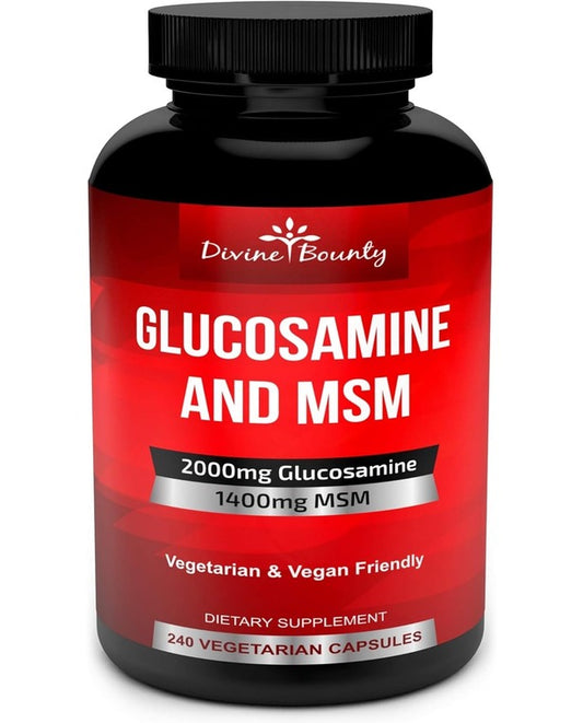 Divine Bounty Glucosamine Sulfate Supplement (2000mg per Serving) with MSM - 240 Small Vegetarian Capsules - No Shellfish, GMO's or Harmful Additives
