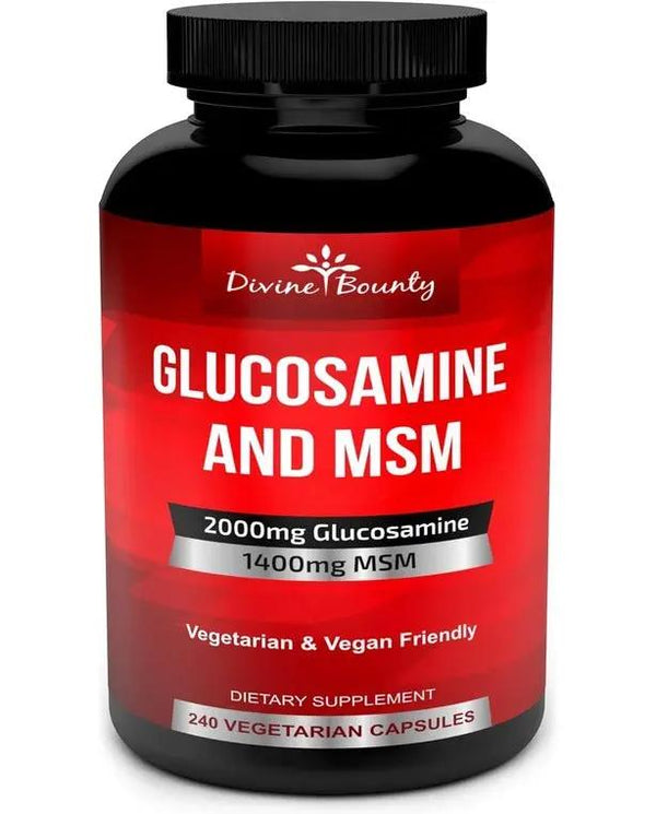 Divine Bounty Glucosamine Sulfate Supplement (2000mg per Serving) with MSM - 240 Small Vegetarian Capsules - No Shellfish, GMO's or Harmful Additives
