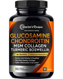 Doctor's Recipes Glucosamine Chondroitin MSM Turmeric Quercetin, Joint Support Supplement for Men & Women, with Black Pepper for High Absorption, Complete Joint Care, No Shellfish, 90 Tablets
