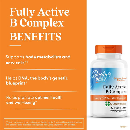 Doctors Best Fully Active B Complex, Energy & Cellular Support, 30 Veggie Caps