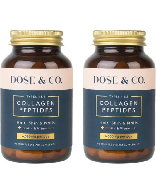 Dose & Co Collagen Tablets 2 Pack - Type 1 & 3 Collagen Peptides Plus Vitamin C and Biotin - Hair, Skin, and Nails
