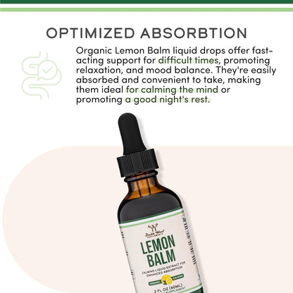 Lemon Balm Liquid Drops 590mg, Calm, Sleep + Digestion, 120 Servings | Calm, Sleep + Digestion Liquid Supplement, Alcohol-Free Glycerin, Pleasant Taste, PM for Sleep, Vegetarian, 4-Month Supply