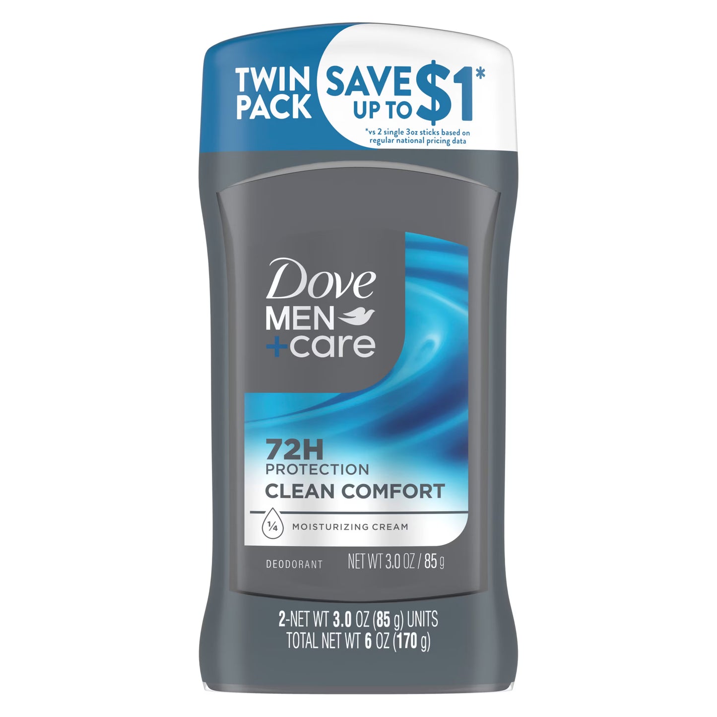 Dove Men+Care Deodorant Stick For Men Aluminum Free 72-Hour Odor Protection Clean Comfort Mens Deodorant With 1/4 Moisturizing Cream, 3 oz
