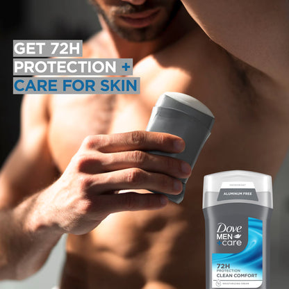 Dove Men+Care Deodorant Stick For Men Aluminum Free 72-Hour Odor Protection Clean Comfort Mens Deodorant With 1/4 Moisturizing Cream, 3 oz