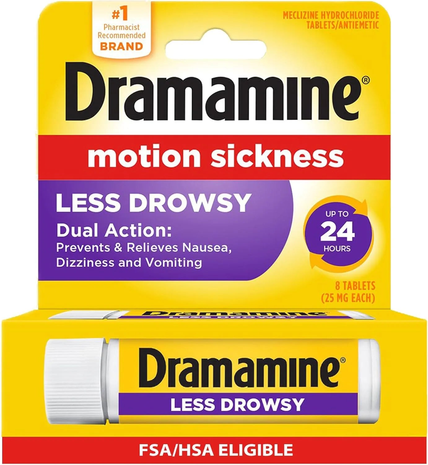 Dramamine All Day Less Drowsy, Motion Sickness Relief, 8 Count