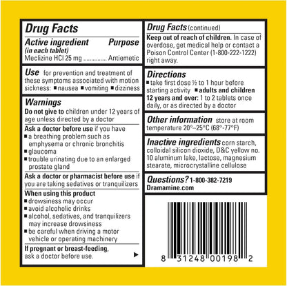 Dramamine All Day Less Drowsy, Motion Sickness Relief, 8 Count