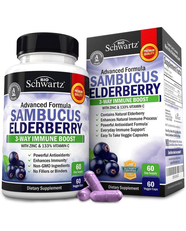 Elderberry with Zinc and Vitamin C for Adults - Immune Support Vitamins for Women and Men - 60 Ct
