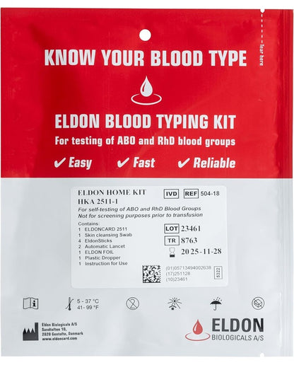 Eldoncard Blood Type Test Kit, Blood Typing Kit w/ Instructions
