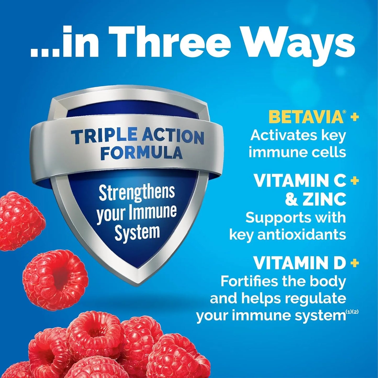 Emergen-C Immune+ Triple Action Immune Support Powder, Raspberry - 30 Count