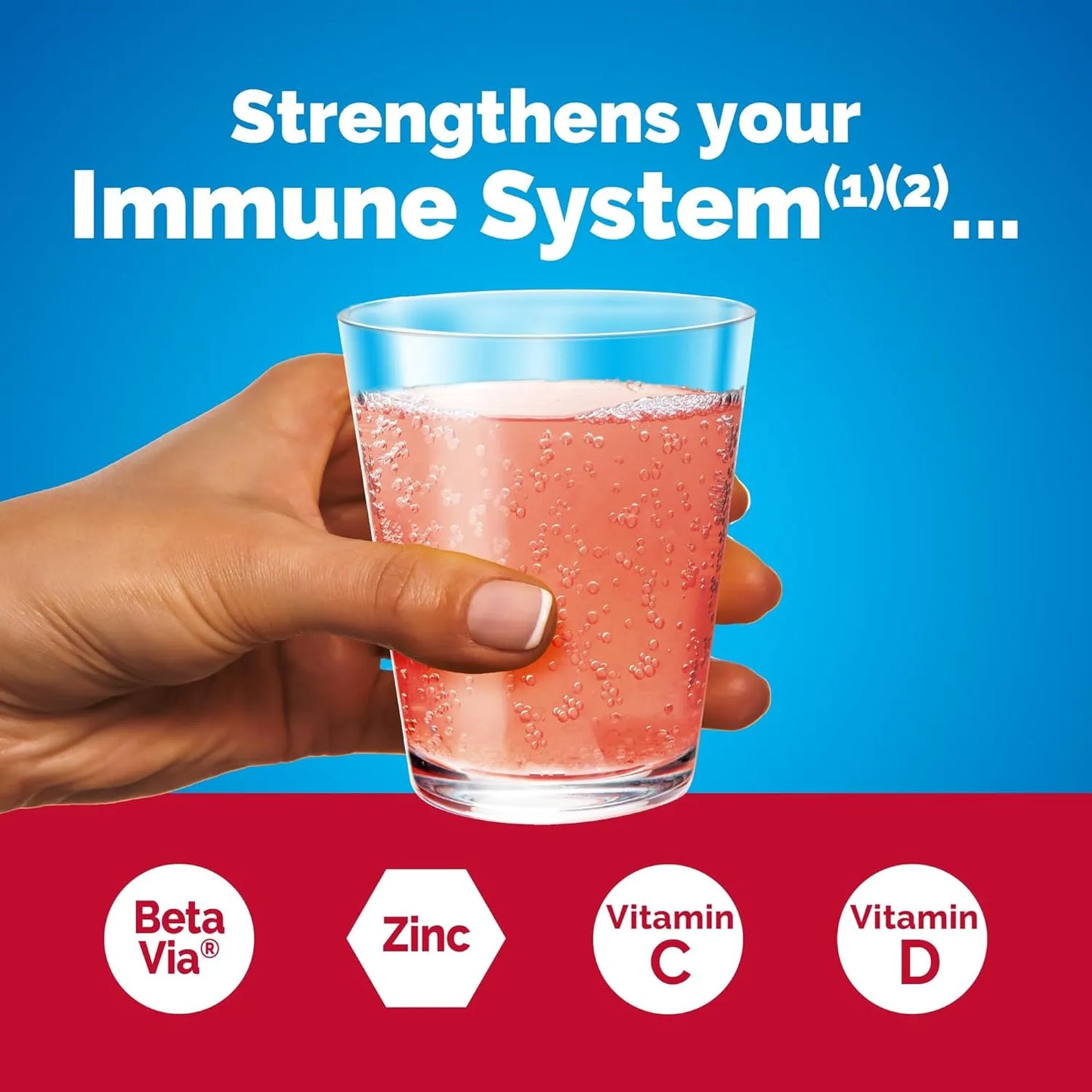 Emergen-C Immune+ Triple Action Immune Support Powder, Raspberry - 30 Count