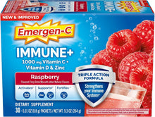 Emergen-C Immune+ Triple Action Immune Support Powder, Raspberry - 30 Count