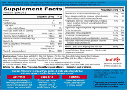 Emergen-C Immune+ Triple Action Immune Support Powder, Raspberry - 30 Count