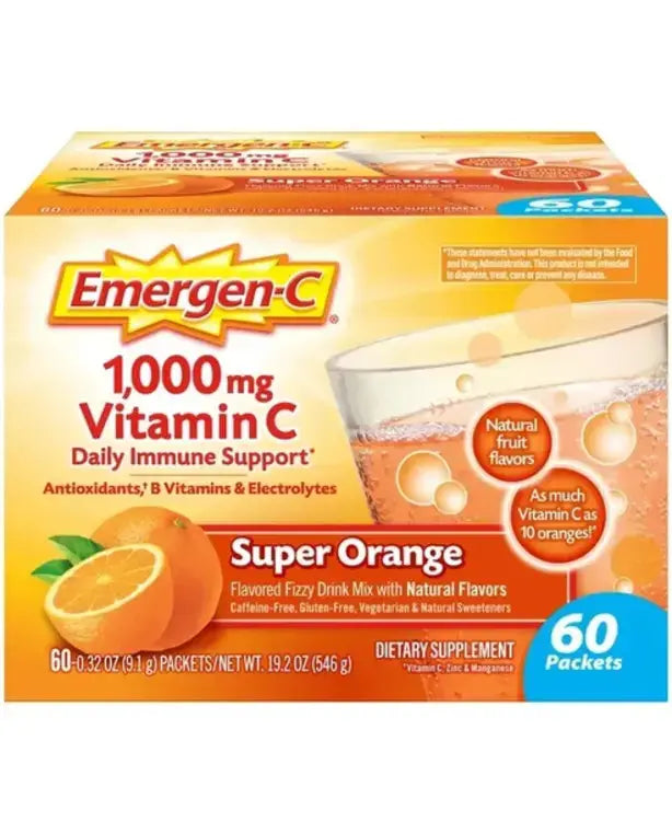 Emergen-C 1000Mg Vitamin C Powder for Immune Support Super Orange - 60 Ct
