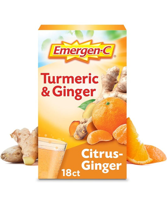 Emergen-C Citrus-Ginger Fizzy Drink Mix, Turmeric and Ginger, Immune Support, Natural Flavors with High Potency Vitamin C, 18 Count
