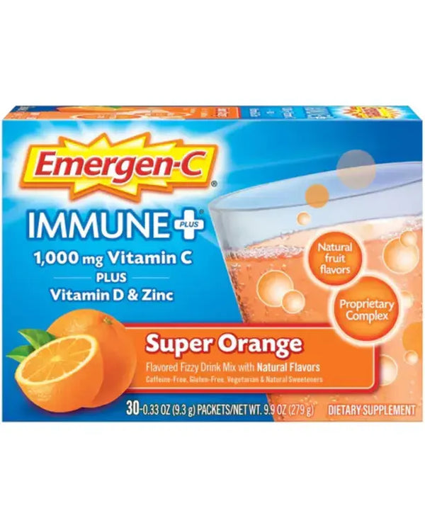 Emergen-C Immune Plus Vitamin C Supplement for Immune Support, Super Orange, 30 Ct
