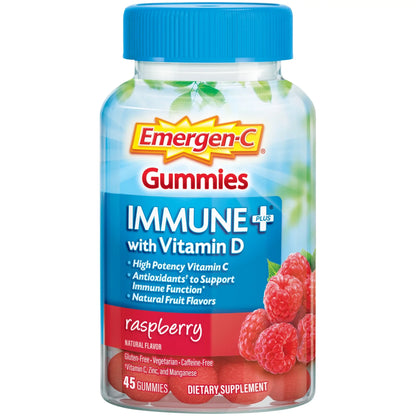 Emergen-C Immune Plus Vitamin D and C Immune Gummies, Raspberry, 45 Ct
