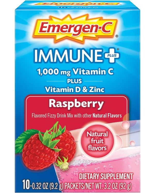 Emergen-C Immune+ Vitamin C 1000mg Powder, Plus Vitamin D And Zinc (Raspberry Flavor), Immune Support Dietary Supplement - 0.32 Ounce
