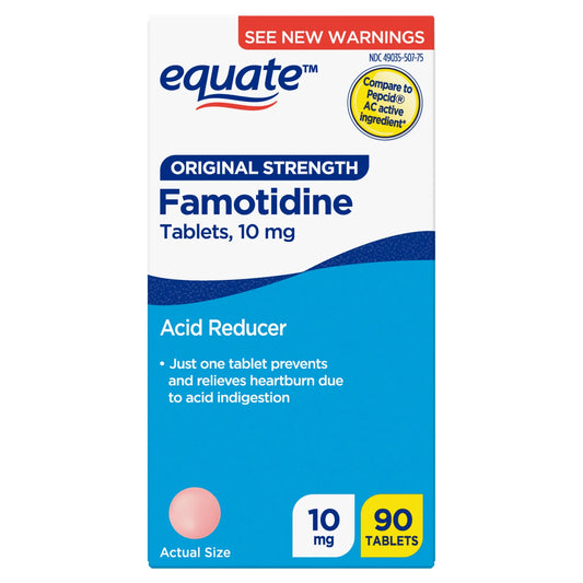 Equate Original Strength Famotidine Tablets, 10 mg, 90 Count