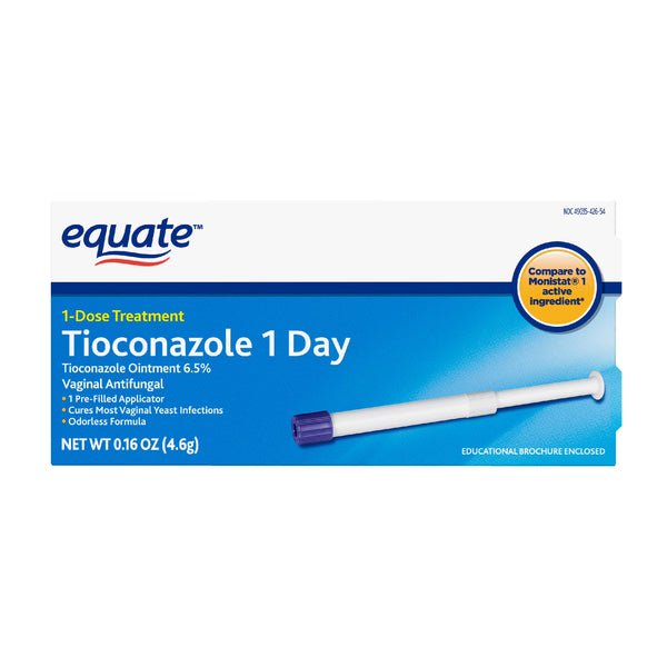 Equate Tioconazole 1 Day packaging on a white background