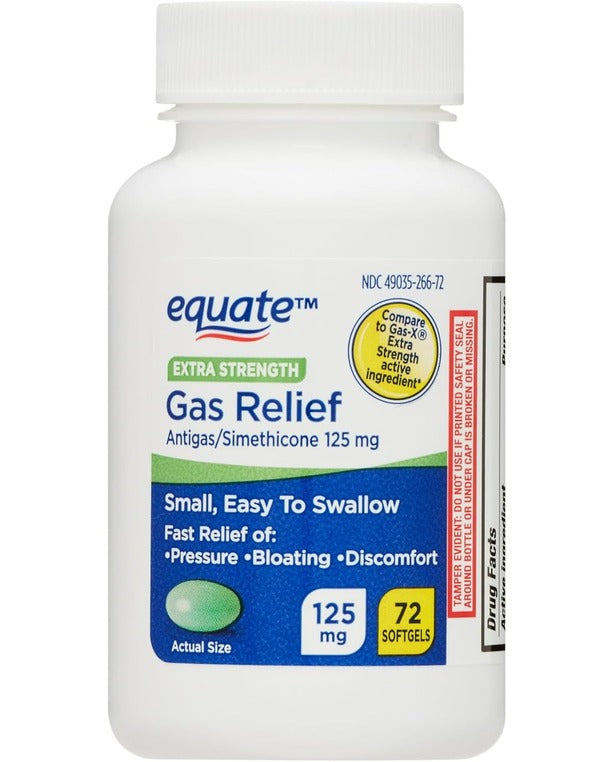 Equate Extra Strength Gas Relief Simethicone 125 mg Softgels, 72 Count