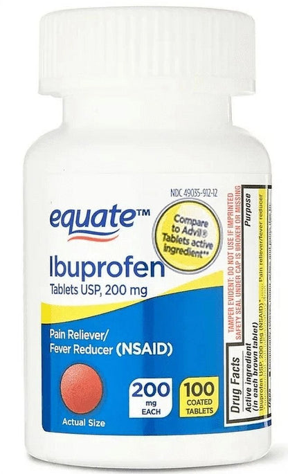 Equate Ibuprofen Pain Reliever and Fever Reducer Coated Tablets, 200mg, 100 Count