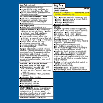Equate Ibuprofen Pain Reliever and Fever Reducer Coated Tablets, 200mg, 100 Count