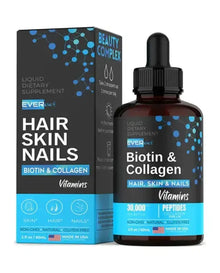 Everelief Liquid Collagen & Biotin Drops 30,000 mcg for Hair Growth Biotin & Collagen Supplements for Hair, Skin & Nails 2 fl oz
