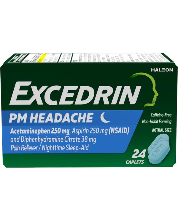Excedrin PM Pain Reliever and Nighttime Sleep-Aid Caplets for
Headache Relief – 24 Count 