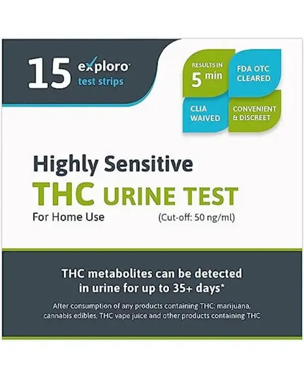 Exploro Highly Sensitive at Home Marijuana Drug Test Kit, THC Drug Test Kit Marijuana/Weed, THC Drug Test Urine, Easy Home Drug Test Marijuana/THC Substance Abuse, 15 THC Test Strips/Sticks, 50 ng/ml
