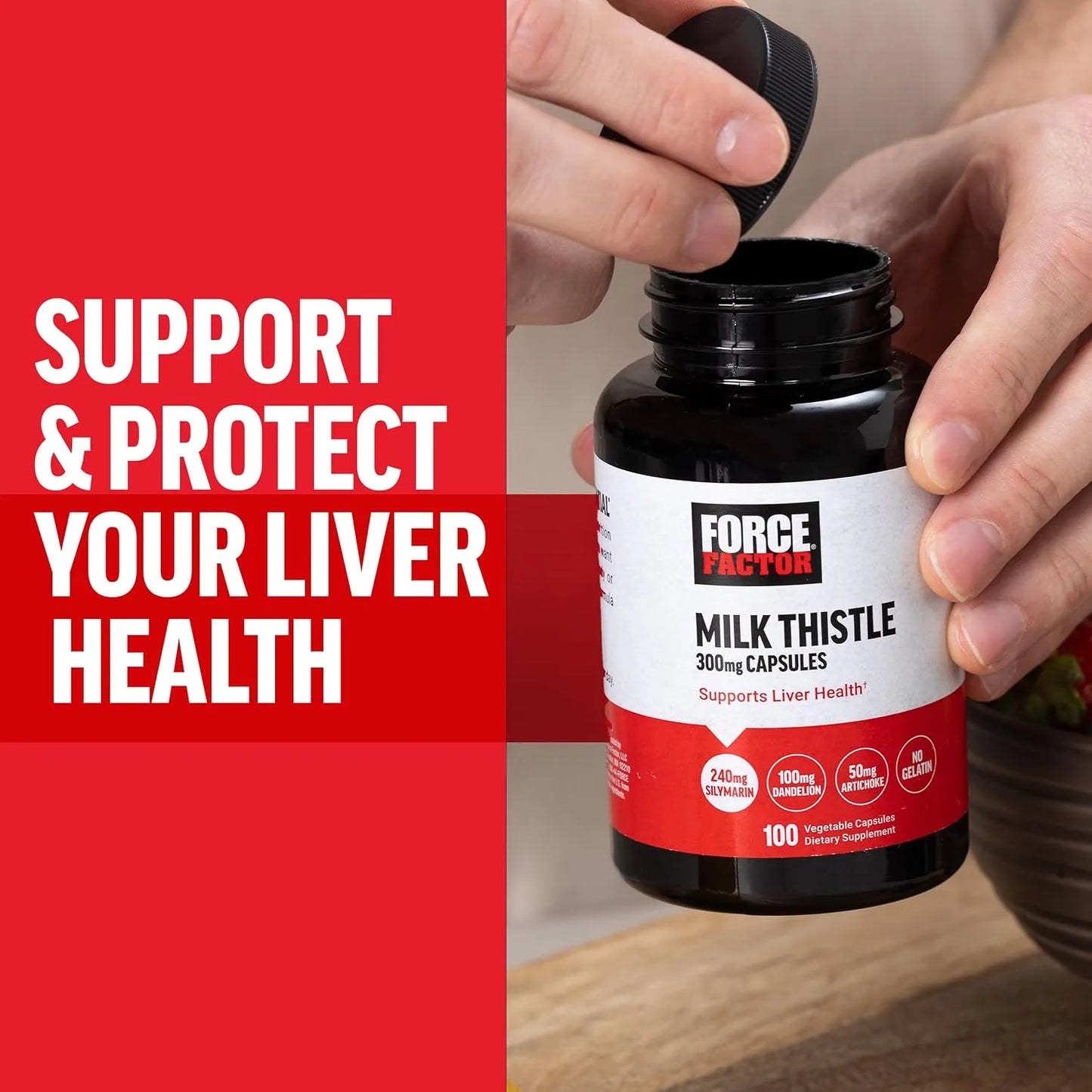 FORCE FACTOR Milk Thistle Liver Support with Dandelion Root and Artichoke, 300mg Silymarin, 100 Vegetable Capsules
